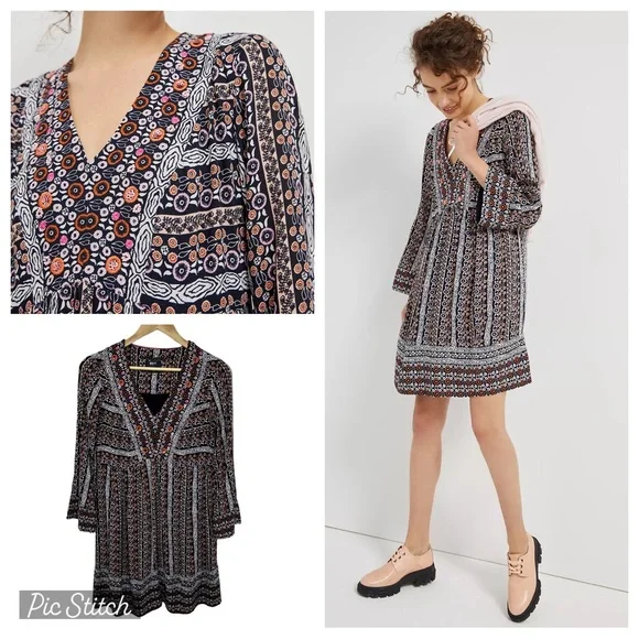 Anthropologie Maeve Naomi Embroidered Tunic Dress XS Pockets Sequins Boho  Gypsy